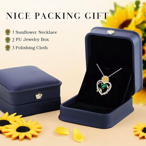 Iefil Sunflower Gifts for Women - S925 Sterling Silver Sunflower Heart Pendant Birthstone Necklace for Women, Anniversary Birthday Gifts for Wife, You Are My Sunshine Necklaces, Jewelry for Wife Mom in Saudi Arabia