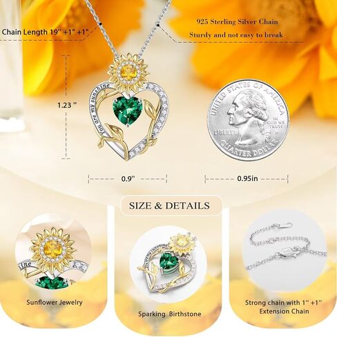 Iefil Sunflower Gifts for Women - S925 Sterling Silver Sunflower Heart Pendant Birthstone Necklace for Women, Anniversary Birthday Gifts for Wife, You Are My Sunshine Necklaces, Jewelry for Wife Mom in Saudi Arabia