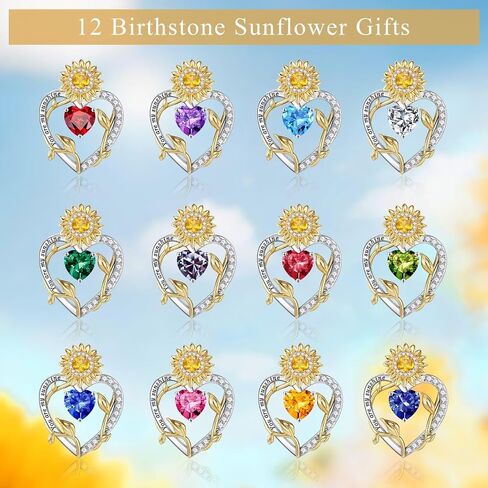 Iefil Sunflower Gifts for Women - S925 Sterling Silver Sunflower Heart Pendant Birthstone Necklace for Women, Anniversary Birthday Gifts for Wife, You Are My Sunshine Necklaces, Jewelry for Wife Mom in Saudi Arabia