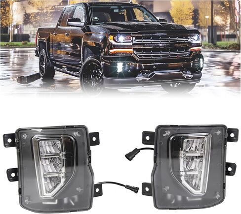 ECOTRIC Clear LED Fog Lights Compatible with 2016-2019 Chevy Silverado 1500 Bumper Fog Lamps W/Wiring Harness Replacement For GM2592315 84000614 Driving Bumper Brilliant Set Kit Pair in Saudi Arabia