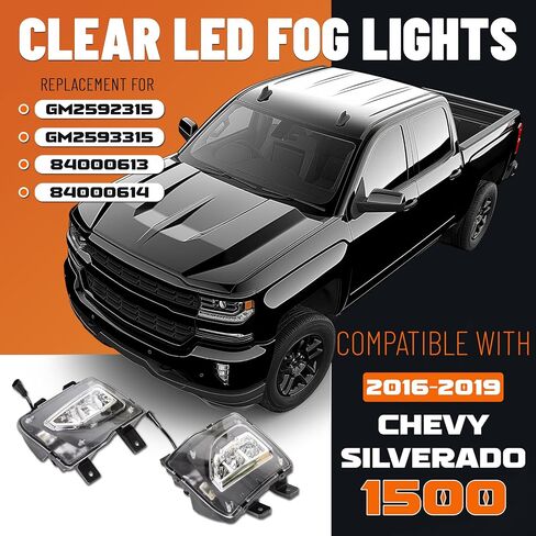 ECOTRIC Clear LED Fog Lights Compatible with 2016-2019 Chevy Silverado 1500 Bumper Fog Lamps W/Wiring Harness Replacement For GM2592315 84000614 Driving Bumper Brilliant Set Kit Pair in Saudi Arabia