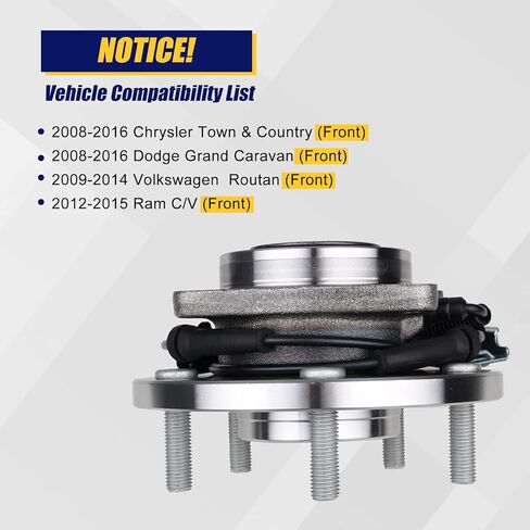 KUSATEC 513273 Front 2PCS Wheel Bearing and Hub Assembly 2CPS Compatible with Chrysler Town Country 2008-2016, VW Routan 2009-2014, Dodge Grand Caravan 2008-2016, 5 Lug Bolts w/ABS in Saudi Arabia