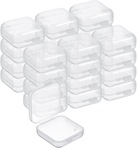 24Pcs Plastic Storage Containers, Clear Small Jewelry Box Organizer with Hinged Lid Mini Portable Square Bead Storage Box Anti Oxidation Cases for Earrings Rings Pills Crafts 1.38x1.38x0.71Inch in Saudi Arabia