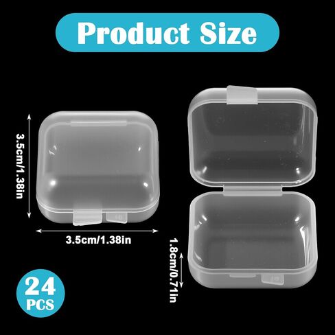 24Pcs Plastic Storage Containers, Clear Small Jewelry Box Organizer with Hinged Lid Mini Portable Square Bead Storage Box Anti Oxidation Cases for Earrings Rings Pills Crafts 1.38x1.38x0.71Inch in Saudi Arabia