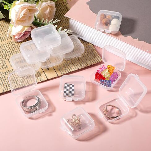 24Pcs Plastic Storage Containers, Clear Small Jewelry Box Organizer with Hinged Lid Mini Portable Square Bead Storage Box Anti Oxidation Cases for Earrings Rings Pills Crafts 1.38x1.38x0.71Inch in Saudi Arabia