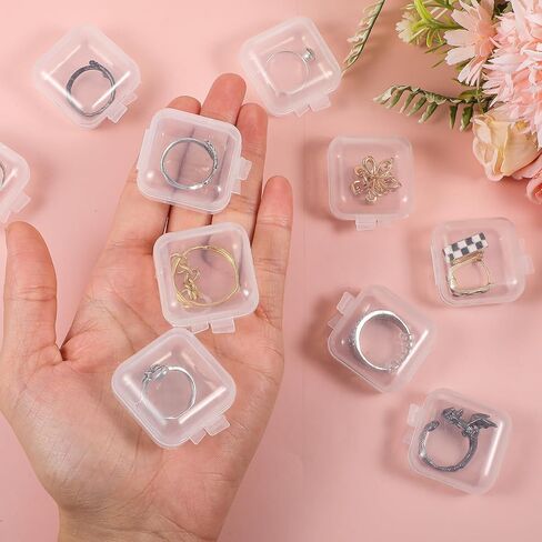 24Pcs Plastic Storage Containers, Clear Small Jewelry Box Organizer with Hinged Lid Mini Portable Square Bead Storage Box Anti Oxidation Cases for Earrings Rings Pills Crafts 1.38x1.38x0.71Inch in Saudi Arabia