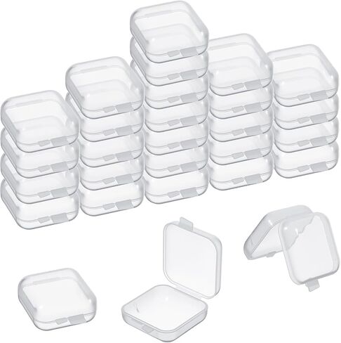 24Pcs Plastic Storage Containers, Clear Small Jewelry Box Organizer with Hinged Lid Mini Portable Square Bead Storage Box Anti Oxidation Cases for Earrings Rings Pills Crafts 1.38x1.38x0.71Inch in Saudi Arabia