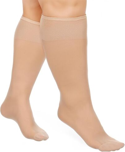 6 Pairs Plus Size Knee High Stockings for Women, 15D Skin Color Nylon Stocks with Wide Calf Stretchy Silky Soft in Saudi Arabia
