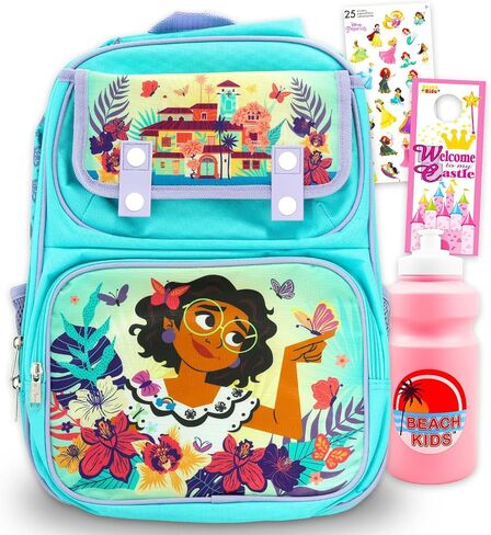 Disney Encanto Backpack for Girls - Bundle 16" Elementary School Bag with Pockets Plus Stickers, Water Bottle, More Encanto School Backpack for Kids in Saudi Arabia