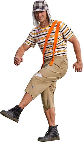 Arvilhill 4 Pcs Men's Classic Comedy Costume Striped T-Shirt Shorts Suspender Hat Halloween Funny Outfits (S-XXL) in Saudi Arabia