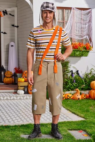 Arvilhill 4 Pcs Men's Classic Comedy Costume Striped T-Shirt Shorts Suspender Hat Halloween Funny Outfits (S-XXL) in Saudi Arabia