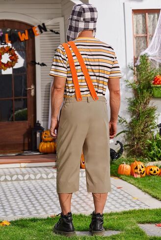 Arvilhill 4 Pcs Men's Classic Comedy Costume Striped T-Shirt Shorts Suspender Hat Halloween Funny Outfits (S-XXL) in Saudi Arabia