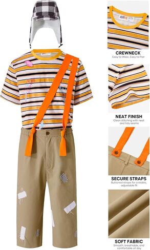 Arvilhill 4 Pcs Men's Classic Comedy Costume Striped T-Shirt Shorts Suspender Hat Halloween Funny Outfits (S-XXL) in Saudi Arabia