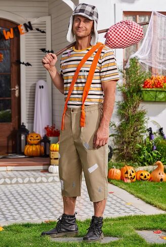 Arvilhill 4 Pcs Men's Classic Comedy Costume Striped T-Shirt Shorts Suspender Hat Halloween Funny Outfits (S-XXL) in Saudi Arabia