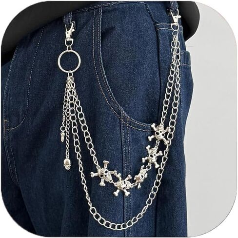 Gothic Skull Wallet Chain for Men Women – Heavy Alloy Double Layer Pants Chain with Spider, Cross & Skull Charms, Punk Biker Streetwear Accessory in Saudi Arabia
