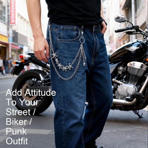Gothic Skull Wallet Chain for Men Women – Heavy Alloy Double Layer Pants Chain with Spider, Cross & Skull Charms, Punk Biker Streetwear Accessory in Saudi Arabia