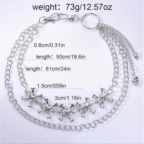 Gothic Skull Wallet Chain for Men Women – Heavy Alloy Double Layer Pants Chain with Spider, Cross & Skull Charms, Punk Biker Streetwear Accessory in Saudi Arabia
