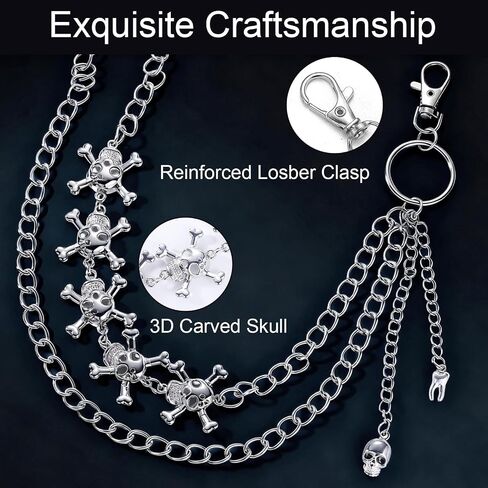 Gothic Skull Wallet Chain for Men Women – Heavy Alloy Double Layer Pants Chain with Spider, Cross & Skull Charms, Punk Biker Streetwear Accessory in Saudi Arabia