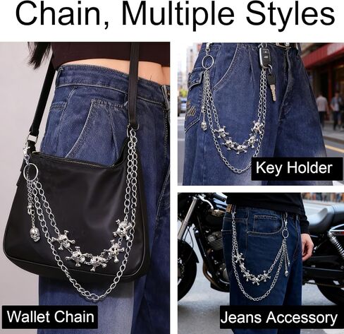 Gothic Skull Wallet Chain for Men Women – Heavy Alloy Double Layer Pants Chain with Spider, Cross & Skull Charms, Punk Biker Streetwear Accessory in Saudi Arabia