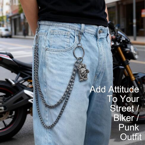 Gothic Skull Wallet Chain for Men Women – Heavy Alloy Double Layer Pants Chain with Spider, Cross & Skull Charms, Punk Biker Streetwear Accessory in Kuwait