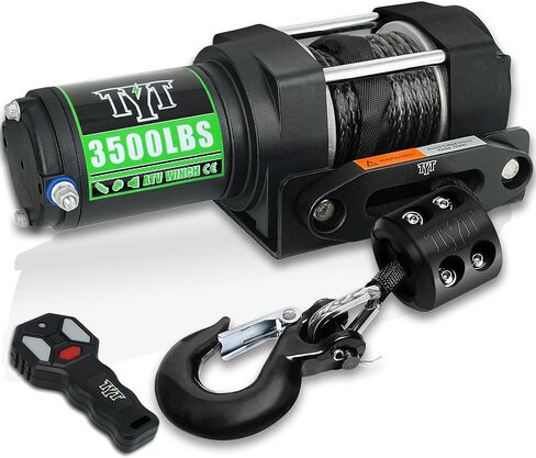 TYT 3000 lb ATV Winch, 12V DC Electric Winch with Wireless Remote and Wired Switch, 1/5"x 32FT Synthetic Winch Rope with Fairlead and Winch Mounting Plate in Kuwait