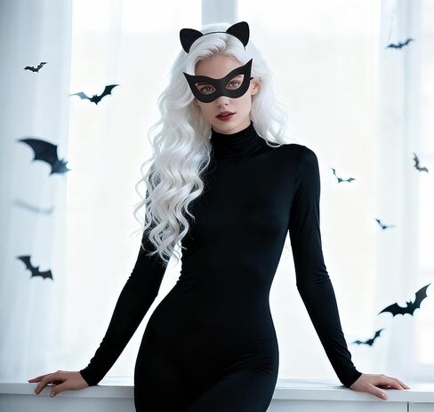 Cat Woman Mask and Cat Ears Headband for Women, Cat Women Costume Accessories Black Cat Eye Superhero Mask for Halloween Masquerade PU Leather in Saudi Arabia