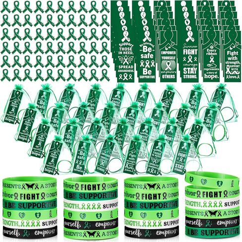 Xunyee 120 PCS الوعي بالصحة العقلية أساور معصم السيليكون مع دبابيس الوعي الأخضر الإشارات المرجعية لوازم الدعم العقلي للرجال للرجال الهدايا الخيرية (الأخضر) in Kuwait
