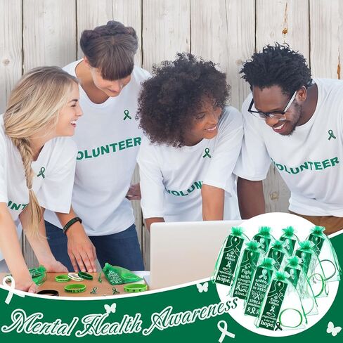 Xunyee 120 PCS الوعي بالصحة العقلية أساور معصم السيليكون مع دبابيس الوعي الأخضر الإشارات المرجعية لوازم الدعم العقلي للرجال للرجال الهدايا الخيرية (الأخضر) in Kuwait