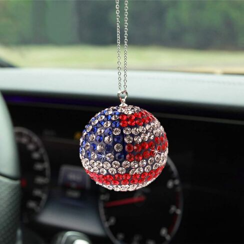 Garneck Rhinestone Car Hanging Pendant Car Rear View Mirror Ball Ornament Interior Hanging Decoration Auto Crystal Pendant Decoration (US Flag) in Saudi Arabia