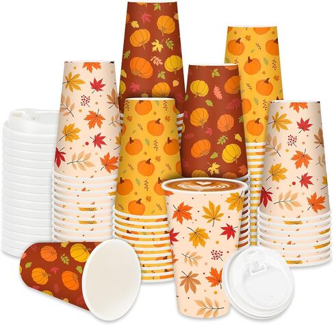72 Set Halloween Disposable Coffee Cups with Lids 12oz Black Orange Pumpkin Ghost Bat Paper To Go Coffee Cups for Cappuccino Hot Chocolate Beverage Tea in Saudi Arabia