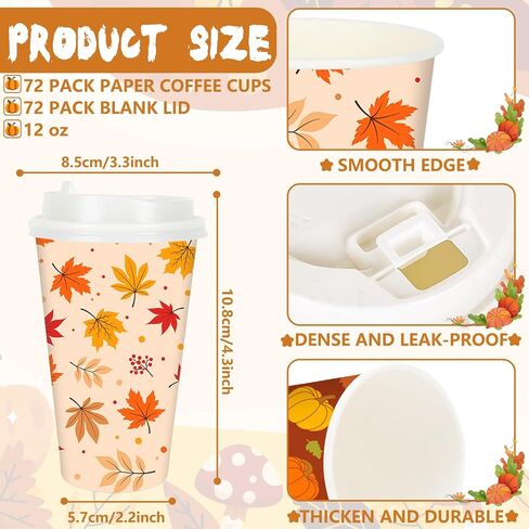 72 Set Halloween Disposable Coffee Cups with Lids 12oz Black Orange Pumpkin Ghost Bat Paper To Go Coffee Cups for Cappuccino Hot Chocolate Beverage Tea in Saudi Arabia
