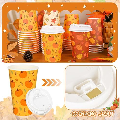 72 Set Halloween Disposable Coffee Cups with Lids 12oz Black Orange Pumpkin Ghost Bat Paper To Go Coffee Cups for Cappuccino Hot Chocolate Beverage Tea in Saudi Arabia