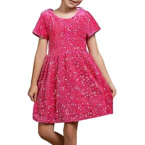 Girls Sequin Dress Short Sleeve Prom Party Formal School Graduations Fancy Dresses Size 4-12 in Saudi Arabia