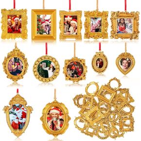 Thyle 36 Pcs Mini Vintage Gold Picture Frames Ornaments DIY Small Picture Frame Christmas Tree Hanging Ornaments with Velvet Ribbon for Display Photo Christmas Party Decor in Saudi Arabia