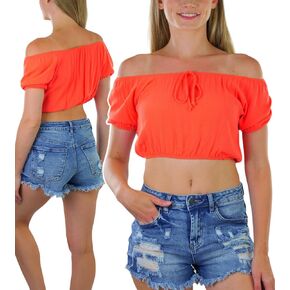 ToBeInStyle Women’s Self Tie Knot Crop Top Short Sleeve Plunging Deep V-Neck in Saudi Arabia