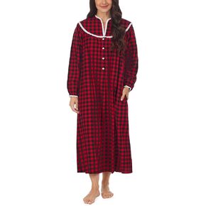 ملابس نوم للنساء من Lanz of Salzburg، ملابس نوم كلاسيكية بأكمام طويلة ورقبة مفتوحة، بيجامة ناعمة من الفلانيل in Kuwait
