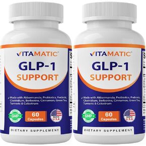 مكمل دعم Vitamatic GLP-1 للرجال والنساء 60 كبسولة - مصنوعة من الأكرمانسيا والبروبيوتيك والبريبايوتك وكلوستريديوم والبربرين والقرفة والشاي الأخضر والكركم واللبأ - عبوتان in Kuwait