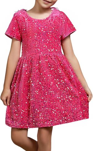 Girls Sequin Dress Short Sleeve Prom Party Formal School Graduations Fancy Dresses Size 4-12 in Saudi Arabia