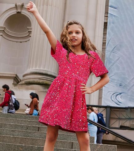 Girls Sequin Dress Short Sleeve Prom Party Formal School Graduations Fancy Dresses Size 4-12 in Saudi Arabia