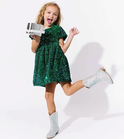 Girls Sequin Dress Short Sleeve Prom Party Formal School Graduations Fancy Dresses Size 4-12 in Kuwait