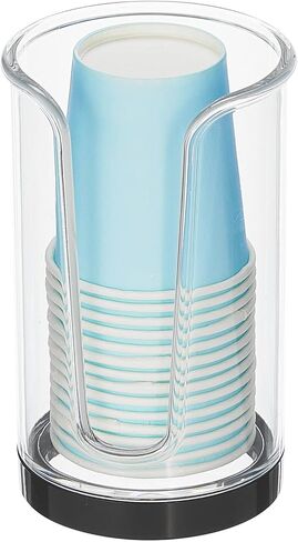 mDesign Plastic Small Compact Disposable Paper Cup Dispenser, Mouthwash Rinsing Cups Storage Holder for Bathroom Vanity Countertops, Makeup Table, Powder Room, Lumiere Collection, Clear/Brushed Chrome in Saudi Arabia