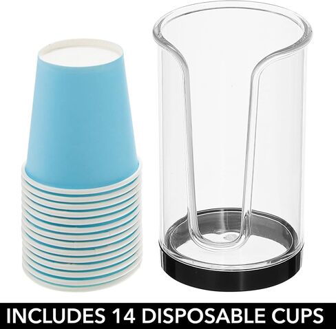 mDesign Plastic Small Compact Disposable Paper Cup Dispenser, Mouthwash Rinsing Cups Storage Holder for Bathroom Vanity Countertops, Makeup Table, Powder Room, Lumiere Collection, Clear/Brushed Chrome in Saudi Arabia