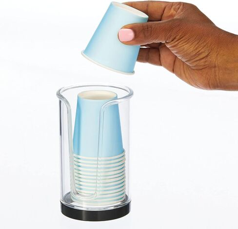 mDesign Plastic Small Compact Disposable Paper Cup Dispenser, Mouthwash Rinsing Cups Storage Holder for Bathroom Vanity Countertops, Makeup Table, Powder Room, Lumiere Collection, Clear/Brushed Chrome in Saudi Arabia