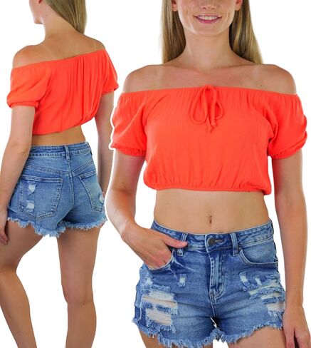 ToBeInStyle Women’s Self Tie Knot Crop Top Short Sleeve Plunging Deep V-Neck in Saudi Arabia