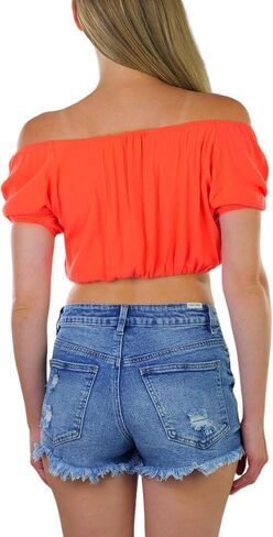 ToBeInStyle Women’s Self Tie Knot Crop Top Short Sleeve Plunging Deep V-Neck in Saudi Arabia