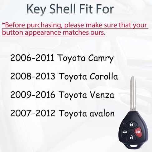 غطاء مفتاح Fob Shell يناسب Camry Corolla 2006 2007 2008 2009 2010 2011 2012 2013 دخول بدون مفتاح للتحكم عن بعد 4 أزرار غطاء مفتاح (مجموعة من 2) in Saudi Arabia
