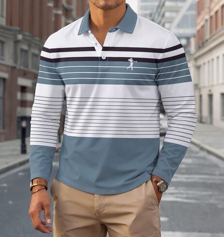 Stripe Printed Polo Shirts for Men - Regular Fit, Breathable Fabric, Easy Match for Fall, S-2XL in Saudi Arabia