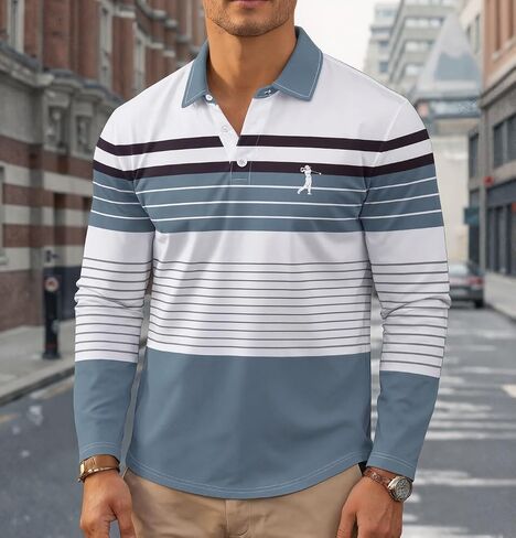 Stripe Printed Polo Shirts for Men - Regular Fit, Breathable Fabric, Easy Match for Fall, S-2XL in Saudi Arabia