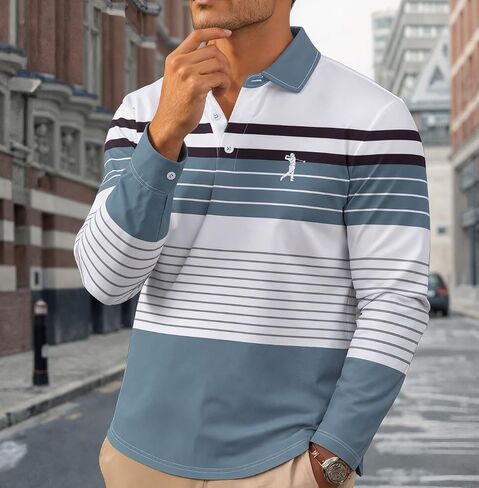 Stripe Printed Polo Shirts for Men - Regular Fit, Breathable Fabric, Easy Match for Fall, S-2XL in Saudi Arabia