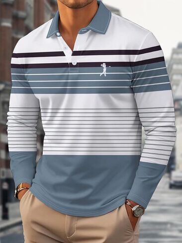Stripe Printed Polo Shirts for Men - Regular Fit, Breathable Fabric, Easy Match for Fall, S-2XL in Saudi Arabia